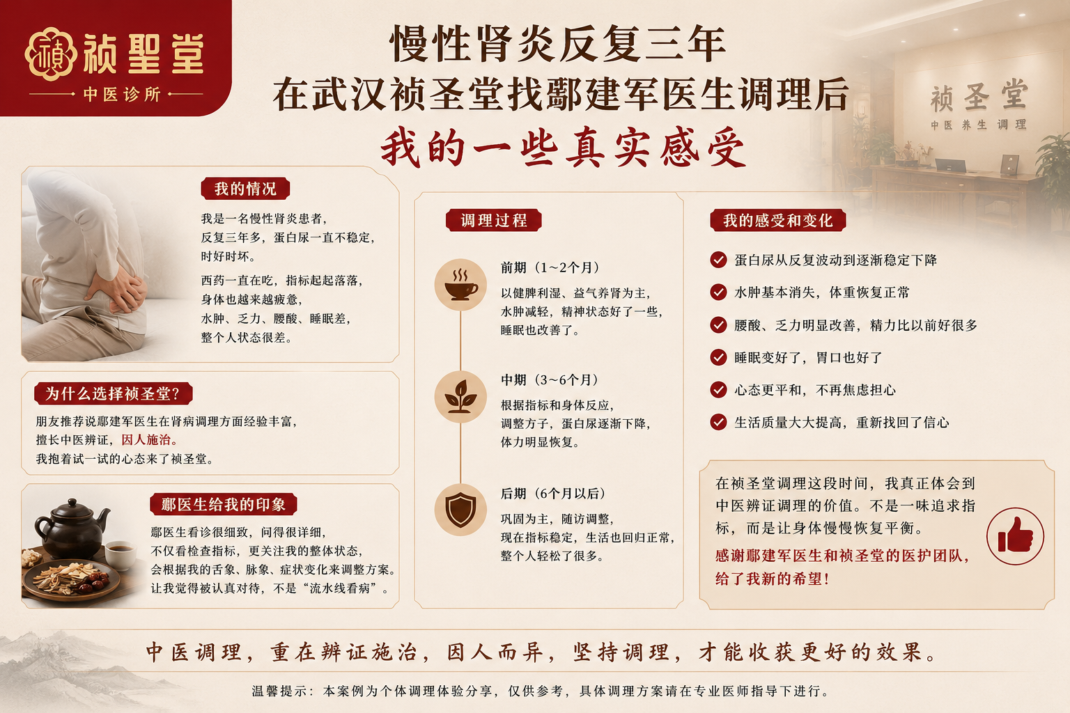 慢性肾炎反复三年，在武汉祯圣堂找鄢建军医生调理后，我的一些真实感受