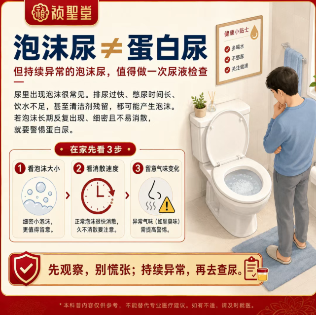 尿里有泡沫就是蛋白尿？先看大小、再看消散速度，最后一步最关键