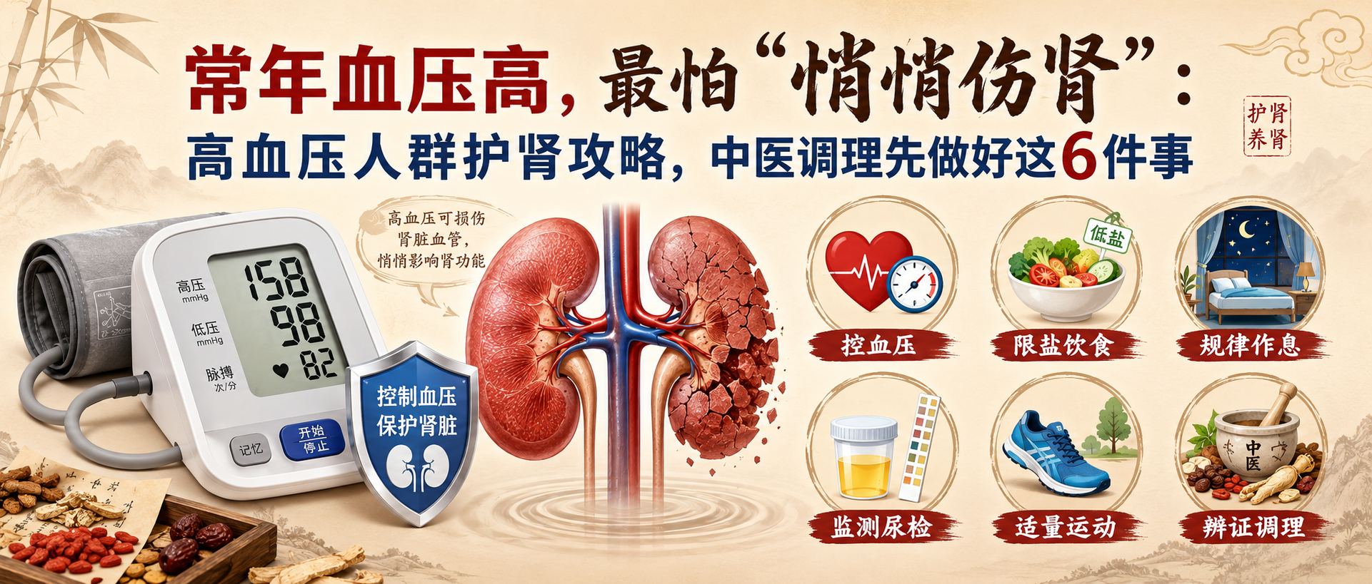 常年血压高，最怕“悄悄伤肾”：高血压人群护肾攻略，中医调理先做好这6件事
