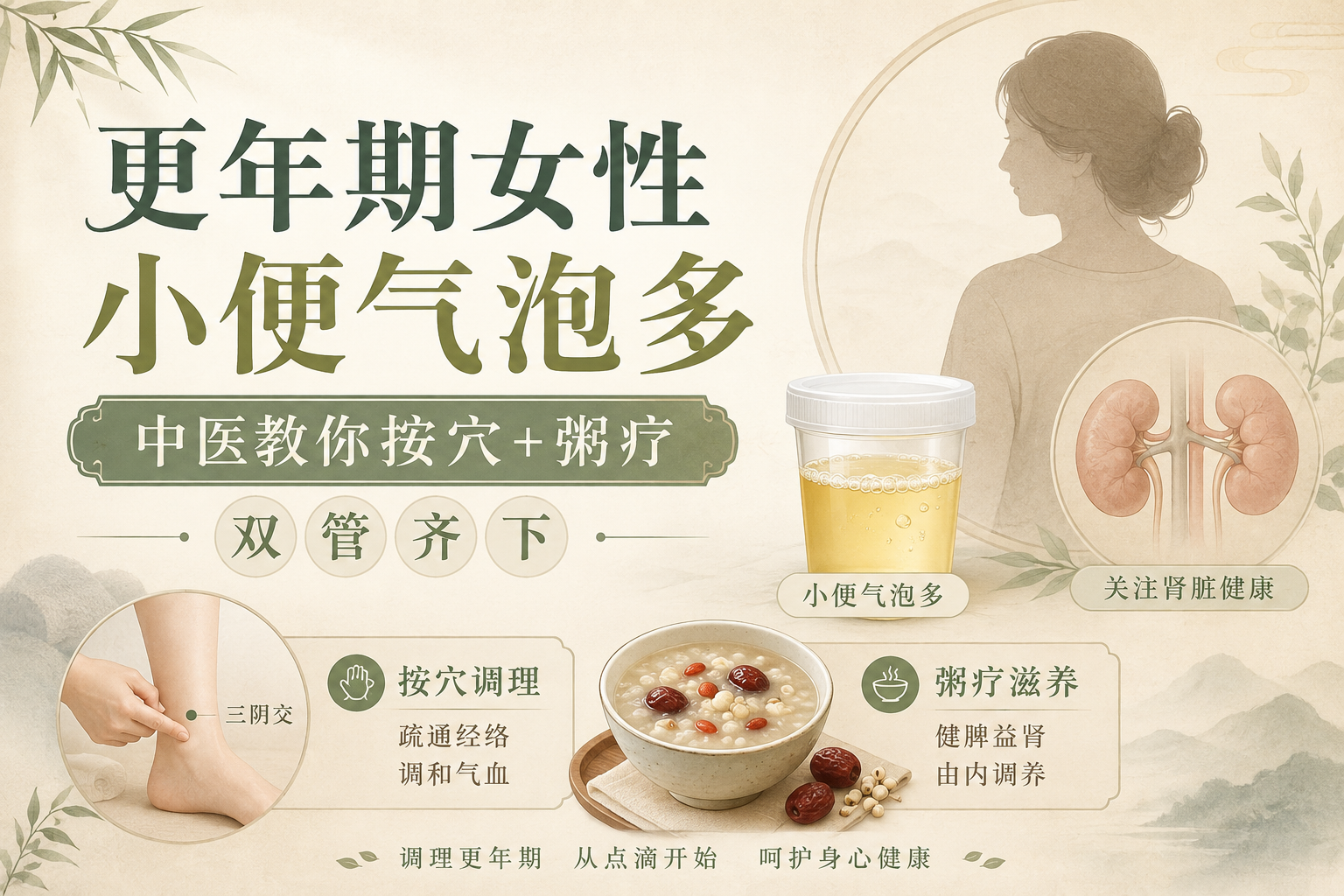 更年期女性小便气泡多，中医教你按穴+粥疗双管齐下
