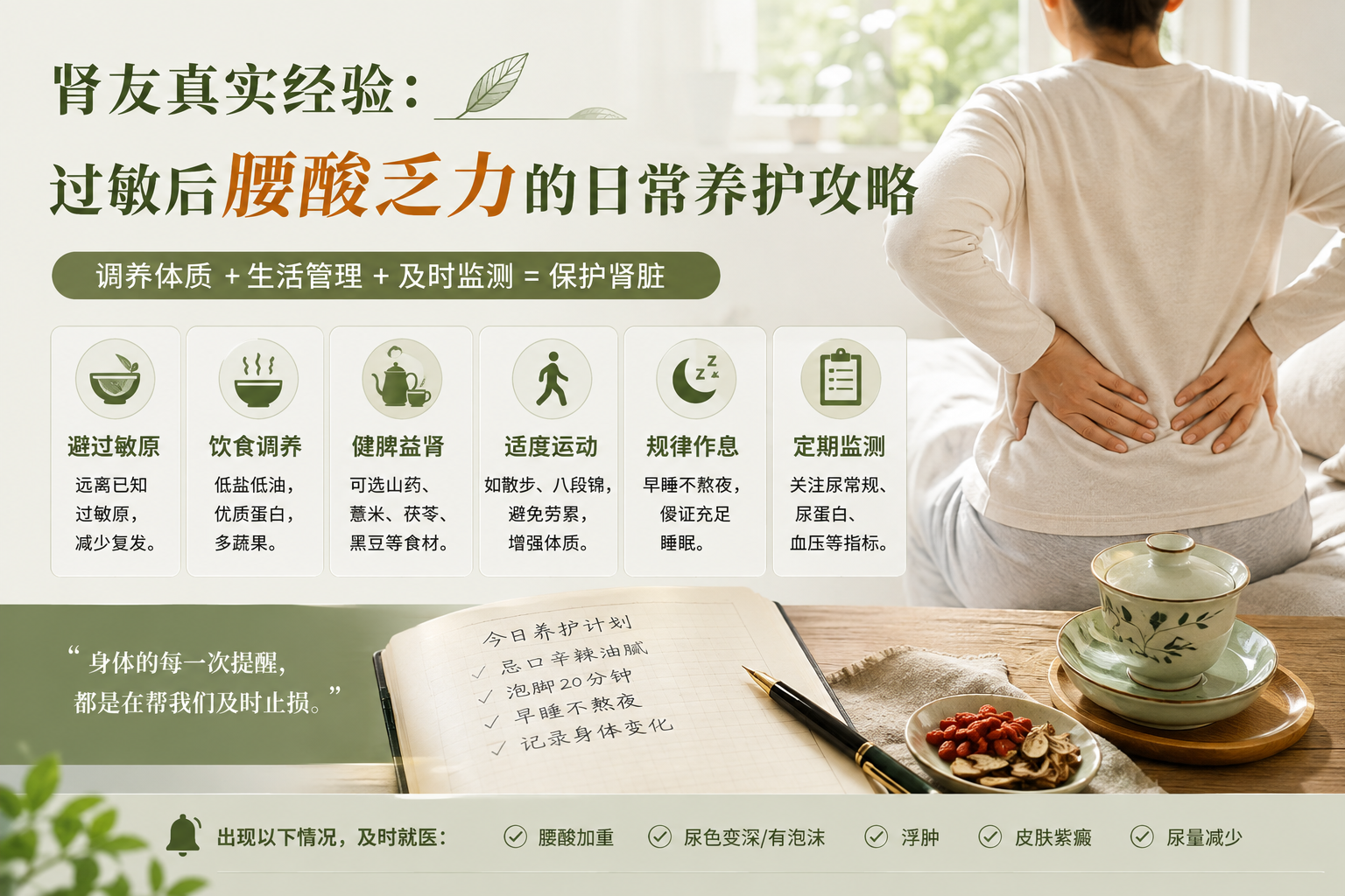 肾友真实经验：过敏后腰酸乏力的日常养护攻略
