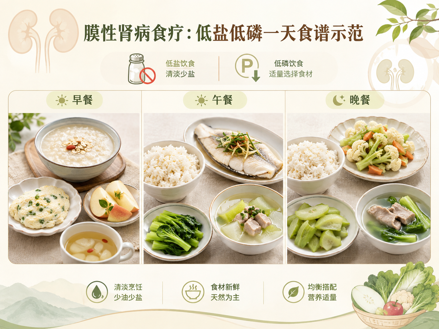 膜性肾病食疗：低盐低磷一天食谱示范