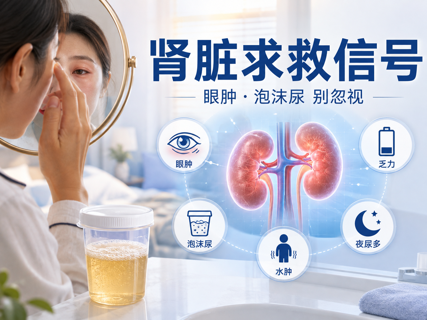 晨起眼肿、尿里有泡沫？别以为是没睡好，这可能是肾脏发出的5个“求救信号”！