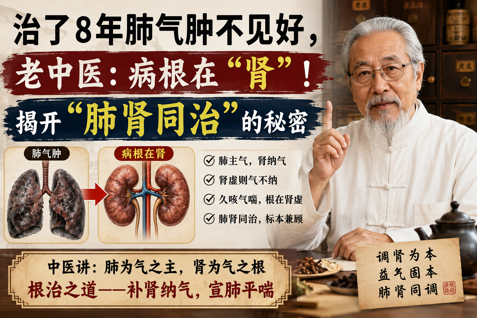 治了8年肺气肿不见好，老中医：病根在“肾”！揭开“肺肾同治”的秘密