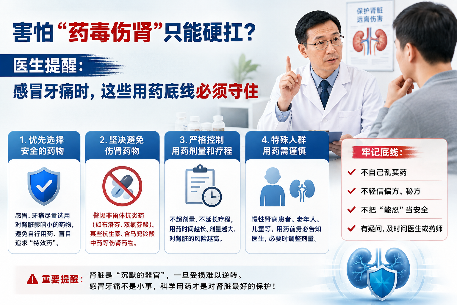 害怕“药毒伤肾”只能硬扛？医生提醒：感冒牙痛时，这些用药底线必须守住