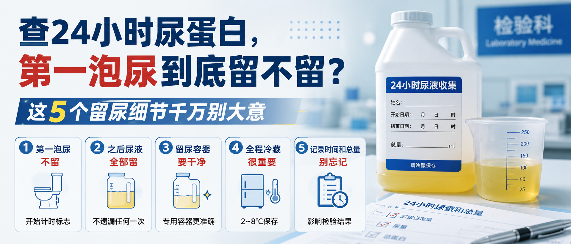 查24小时尿蛋白，第一泡尿到底留不留？这5个留尿细节千万别大意