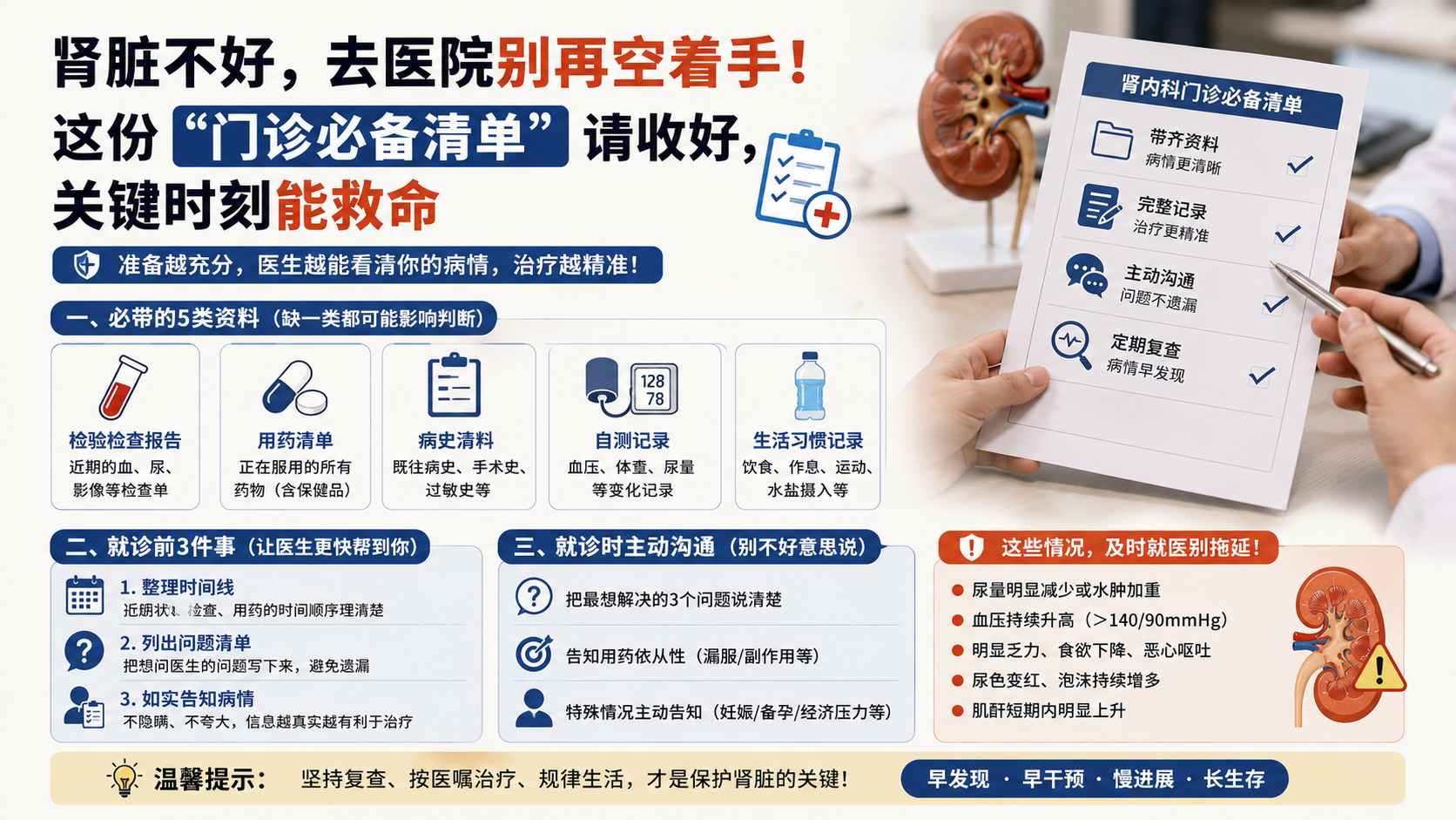 肾脏不好，去医院别再空着手！这份“门诊必备清单”请收好，关键时刻能救命