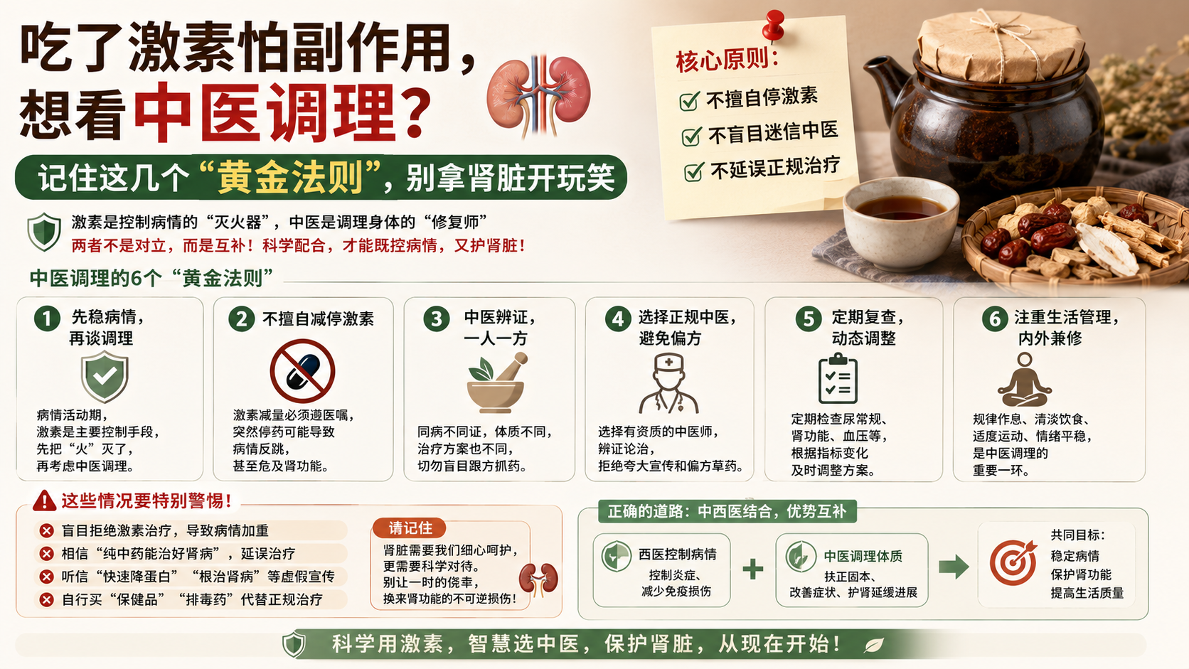 吃了激素怕副作用，想看中医调理？记住这几个“黄金法则”，别拿肾脏开玩笑