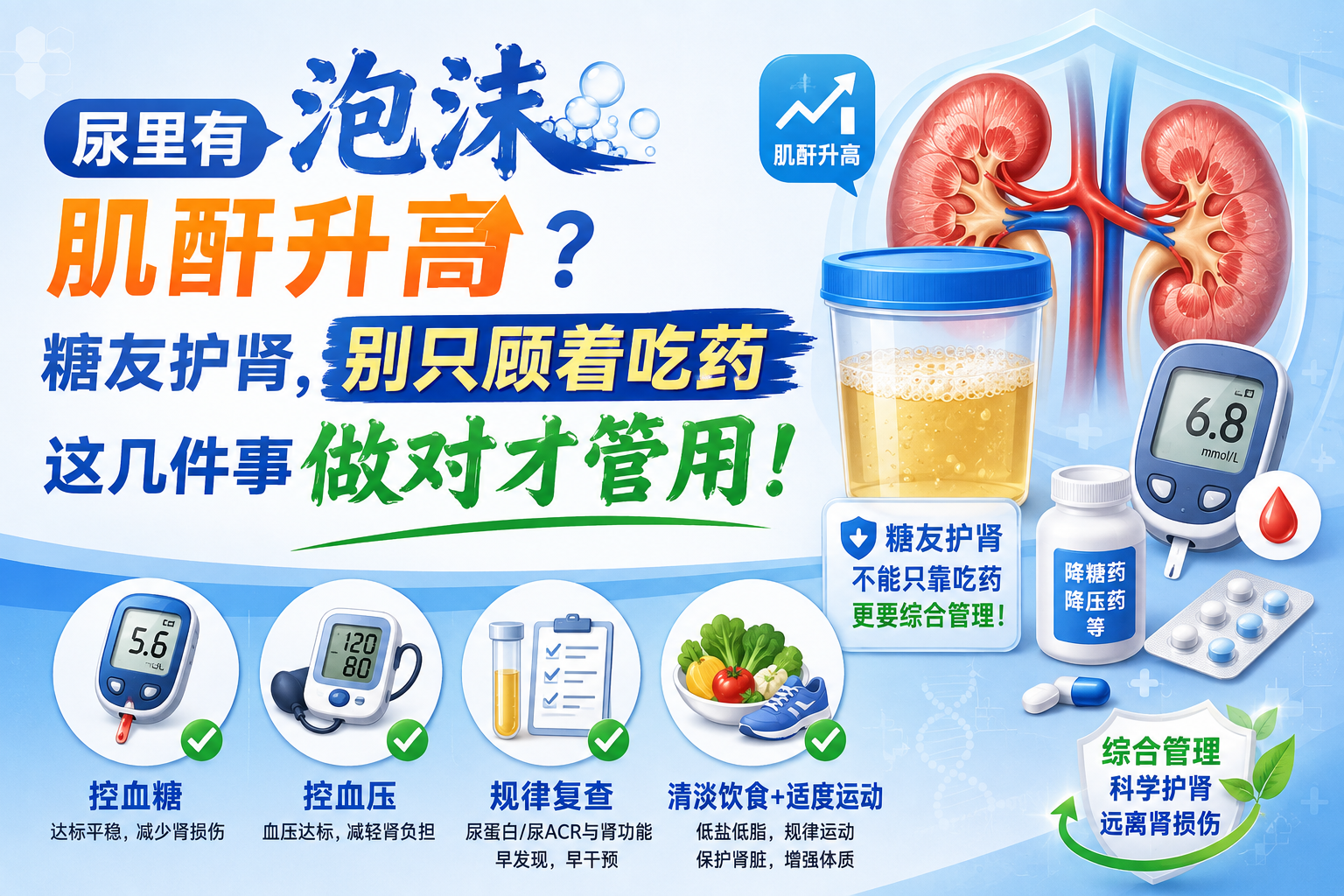 尿里有泡沫、肌酐升高？糖友护肾，别只顾着吃药，这几件事做对才管用！
