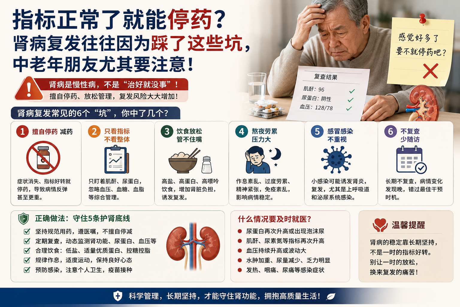 指标正常了就能停药？肾病复发往往因为踩了这些坑，中老年朋友尤其要注意！