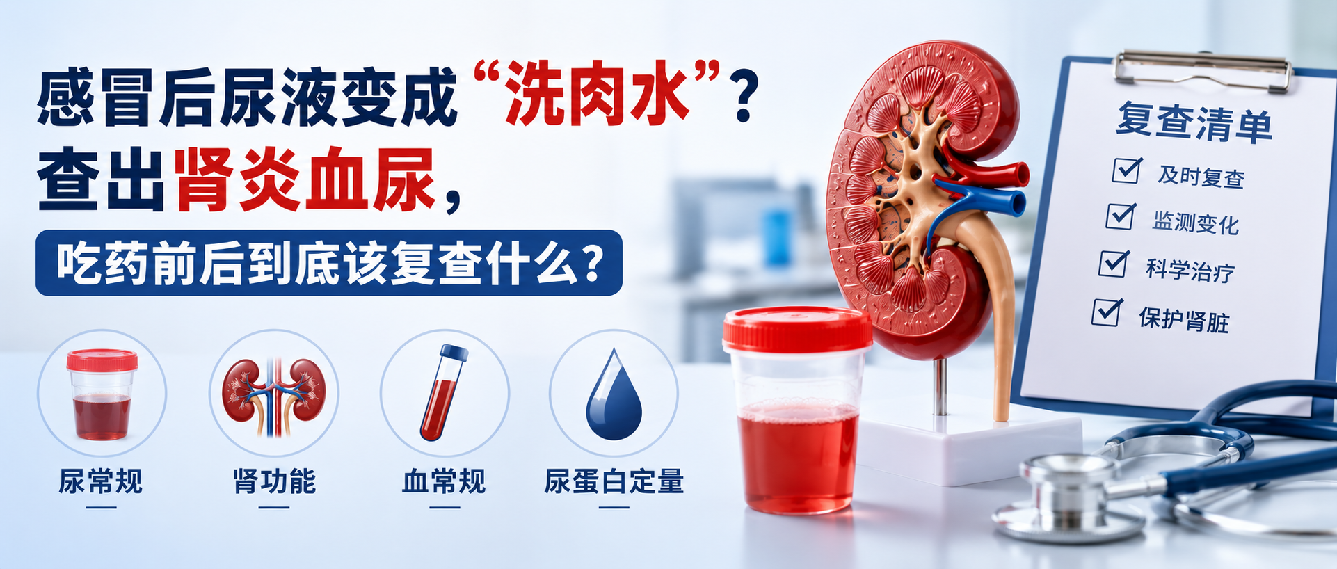 感冒后尿液变成“洗肉水”？查出肾炎血尿，吃药前后到底该复查什么？