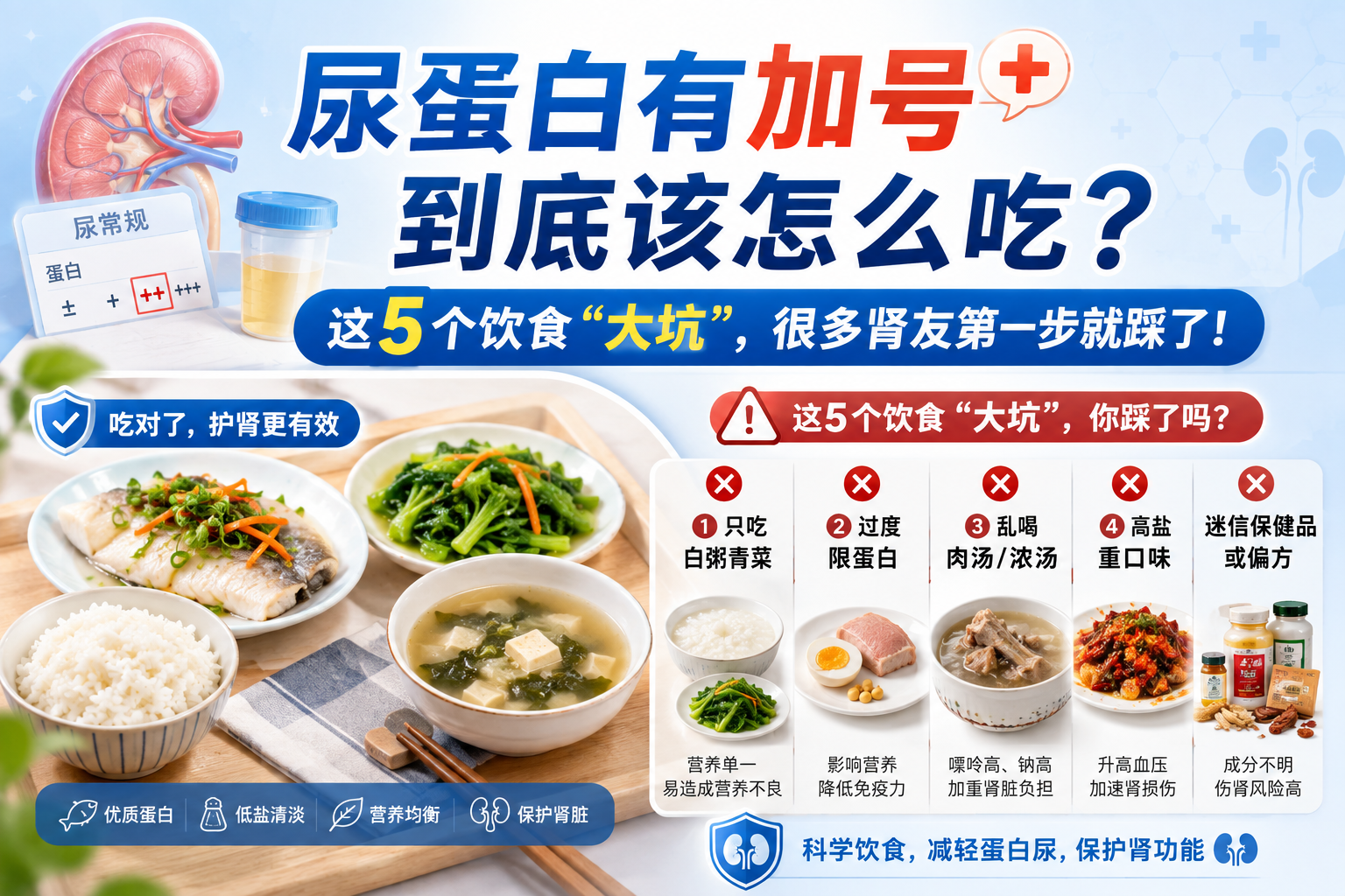 尿蛋白有加号，到底该怎么吃？这5个饮食“大坑”，很多肾友第一步就踩了！
