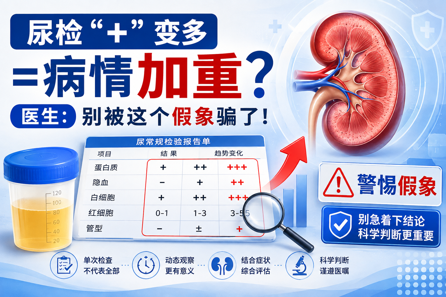 尿常规里的“+”号变多了，肾病就加重了吗？医生：别被这个假象骗了！