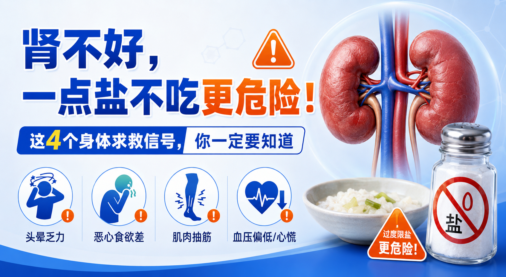 肾不好，一点盐不吃更危险！这4个身体求救信号，你一定要知道