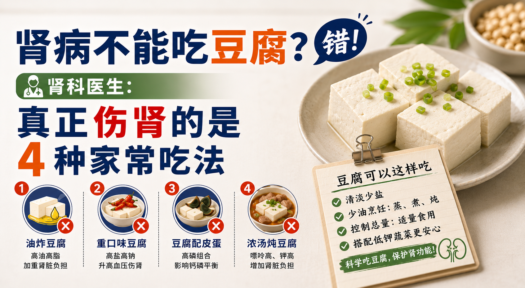 肾病不能吃豆腐？错！肾科医生：真正伤肾的是这4种家常吃法