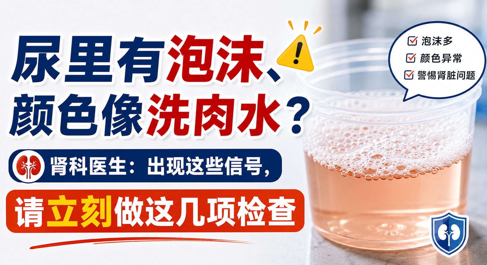 尿里有泡沫、颜色像洗肉水？肾科医生：出现这些信号，请立刻做这几项检查