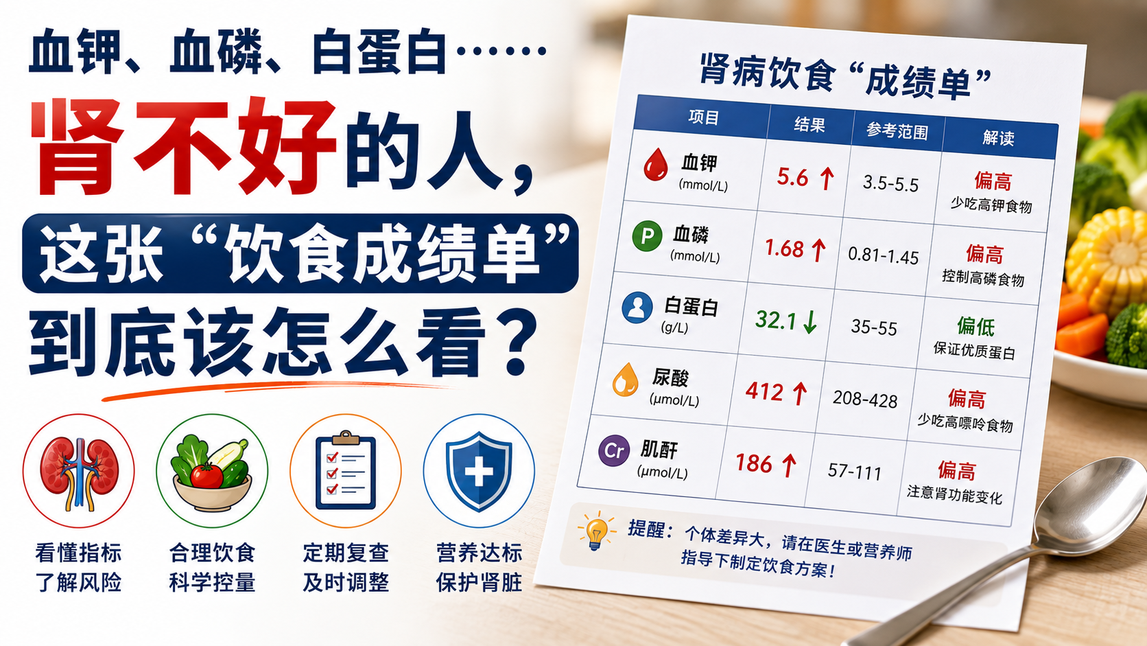 血钾、血磷、白蛋白……肾不好的人，这张“饮食成绩单”到底该怎么看？