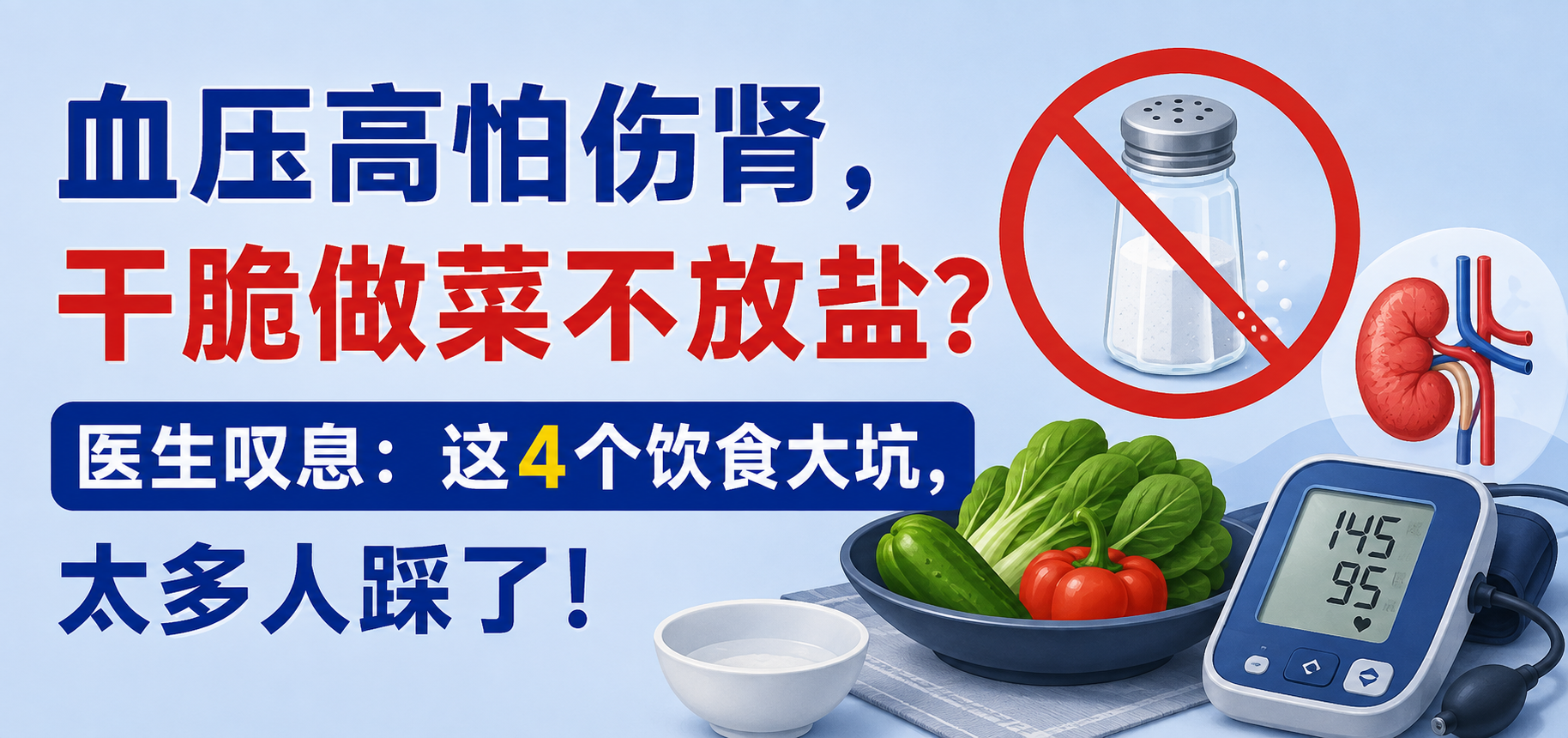 血压高怕伤肾，干脆做菜不放盐？医生叹息：这4个饮食大坑，太多人踩了