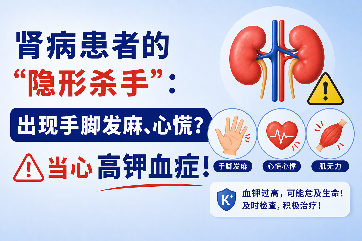 肾病患者的“隐形杀手”：出现手脚发麻、心慌？当心高钾血症！