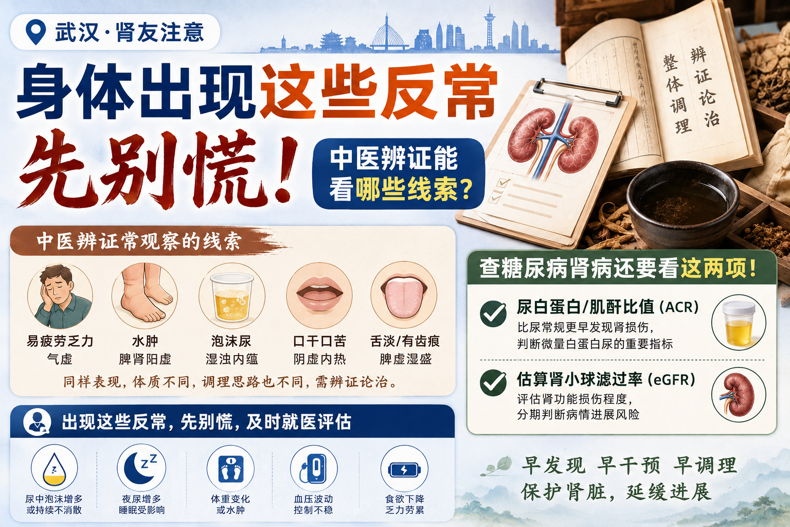 武汉肾友注意：身体出现这些反常先别慌！中医辨证能看哪些线索？查糖尿病肾病还要看这两项