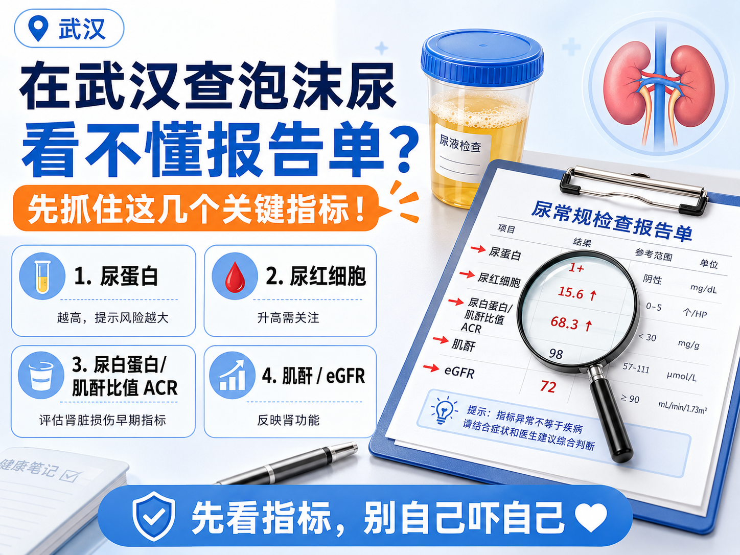 在武汉查泡沫尿，看不懂报告单？先抓住这几个关键指标！