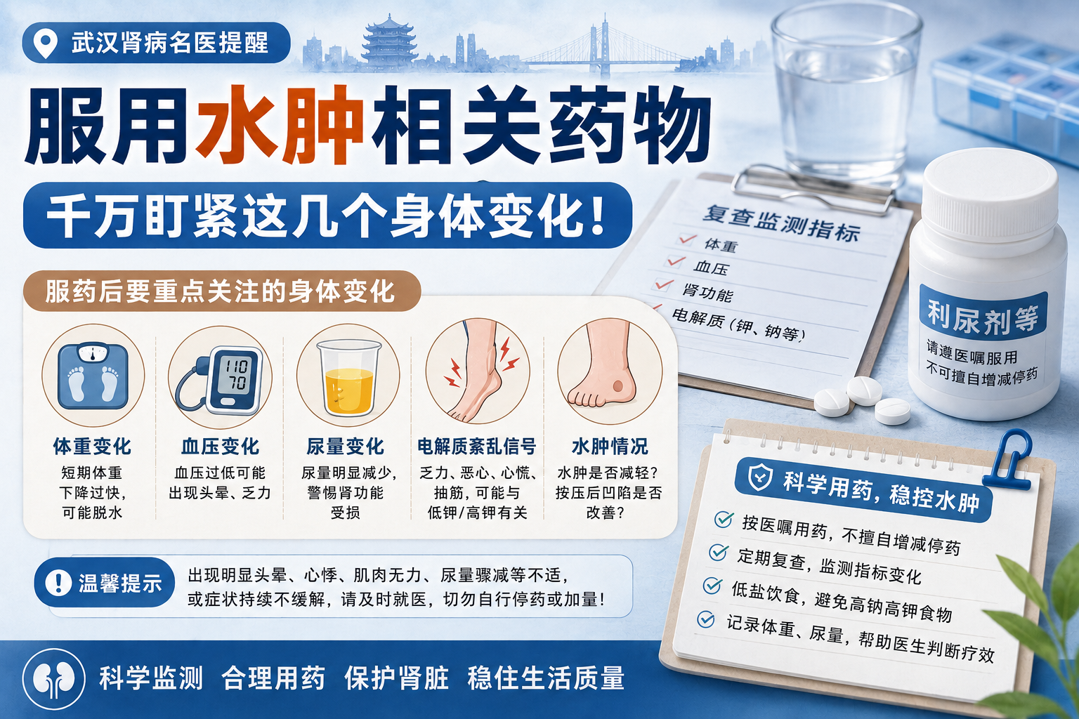 武汉肾病名医提醒：服用水肿相关药物，千万盯紧这几个身体变化！