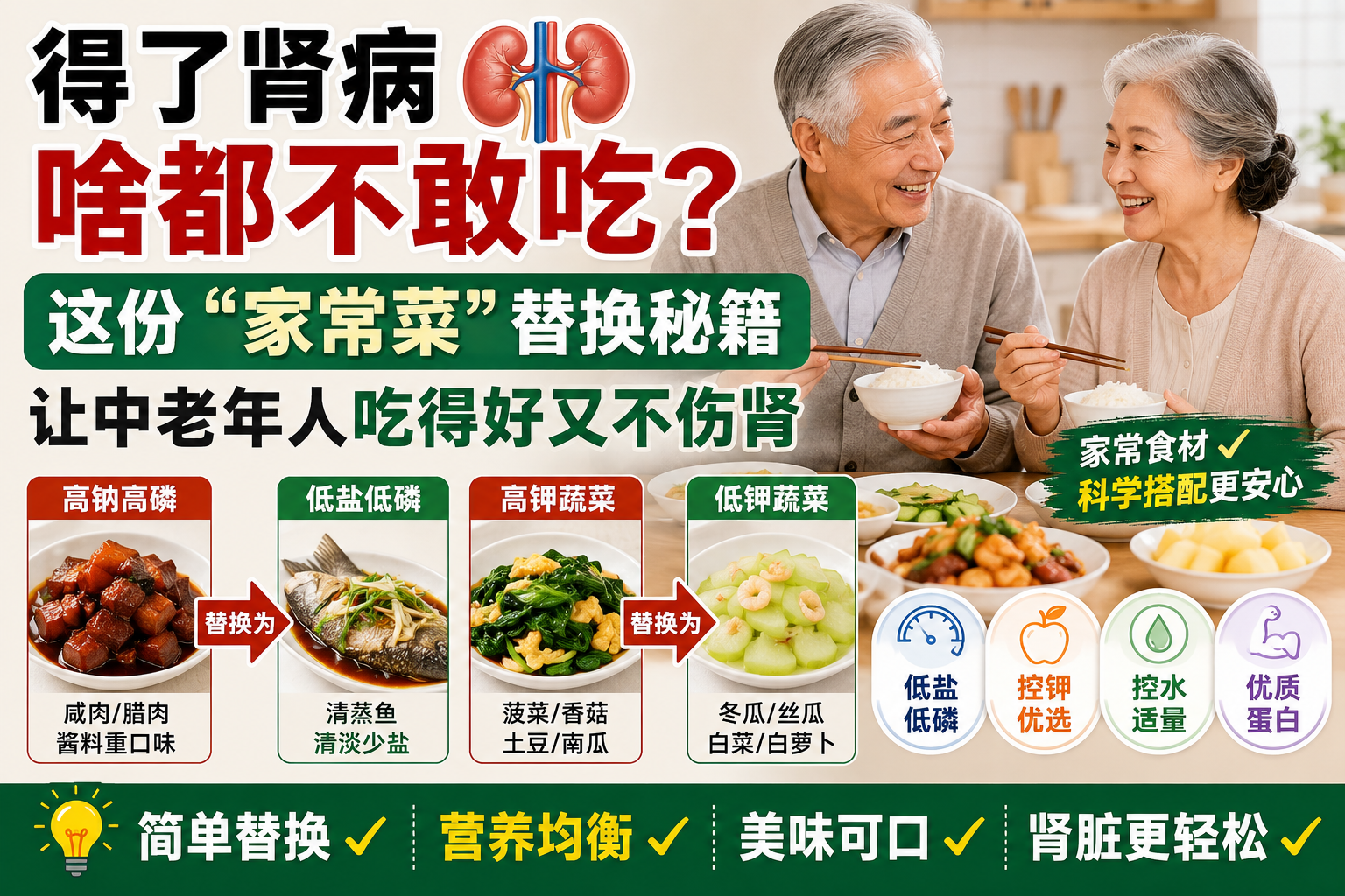得了肾病啥都不敢吃？这份“家常菜”替换秘籍，让中老年人吃得好又不伤肾