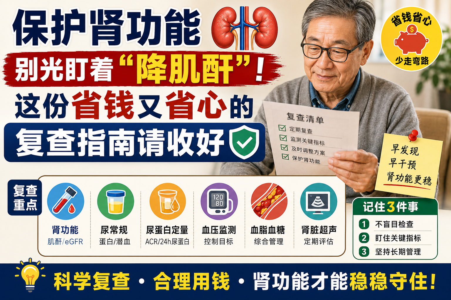 保护肾功能，别光盯着“降肌酐”！这份省钱又省心的复查指南请收好