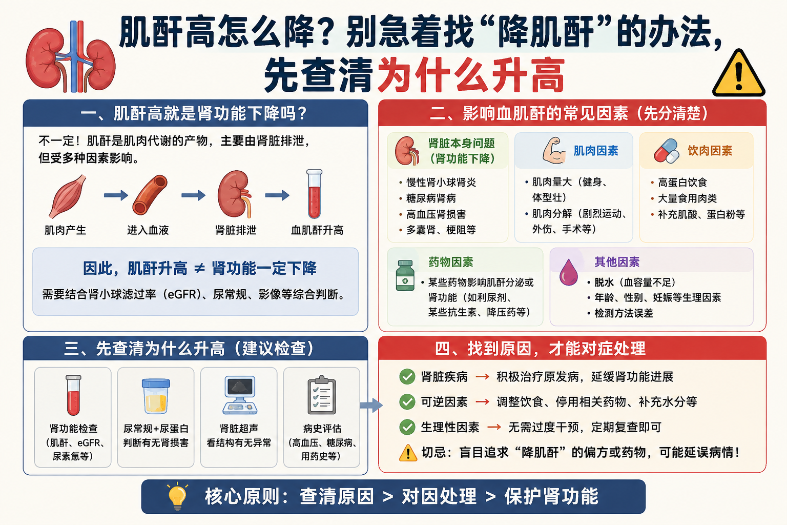 肌酐高怎么降？别急着找“降肌酐”的办法，先查清为什么升高