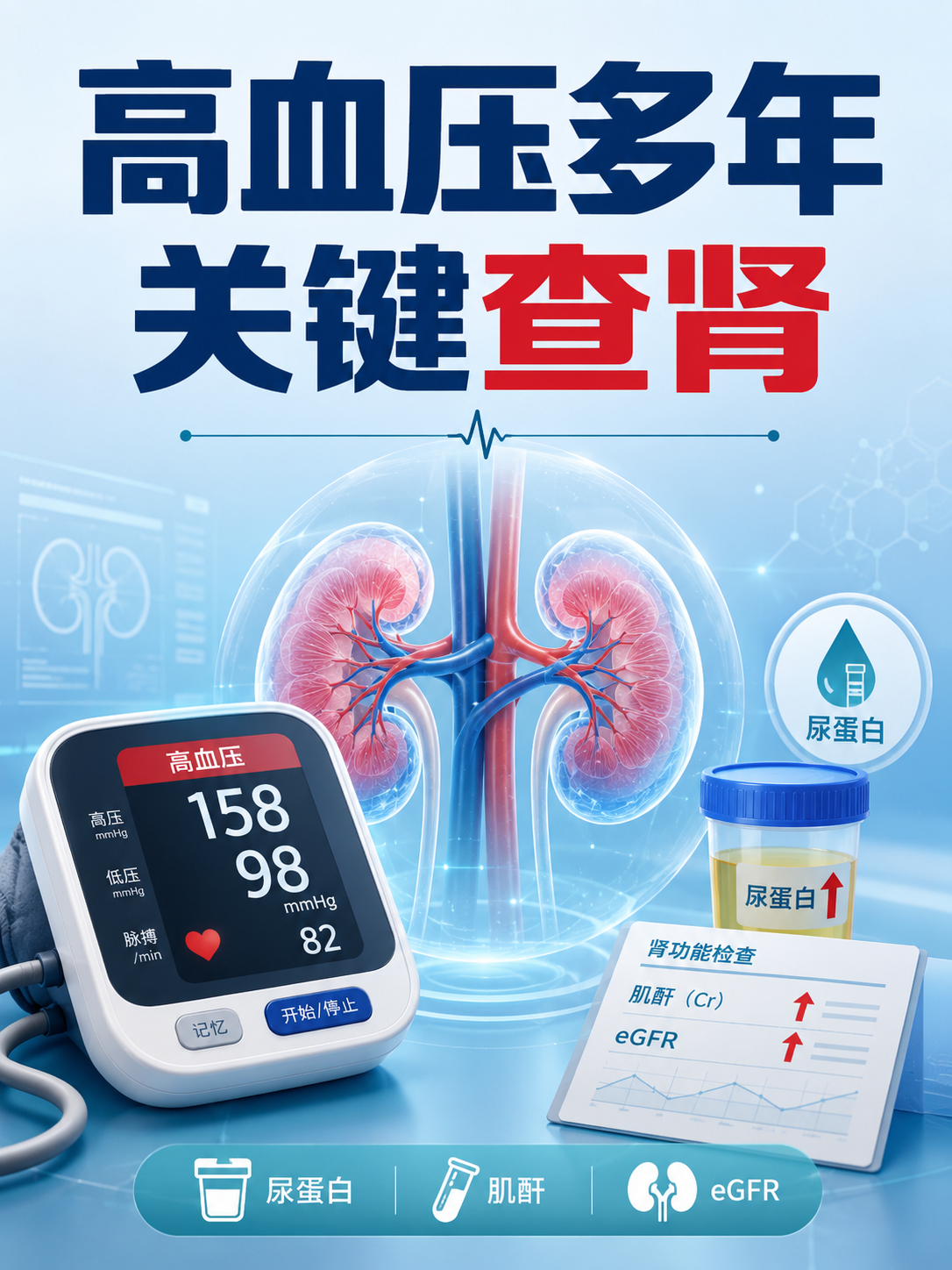 血压高了很多年，怎么判断肾脏有没有受损？关键看这些检查