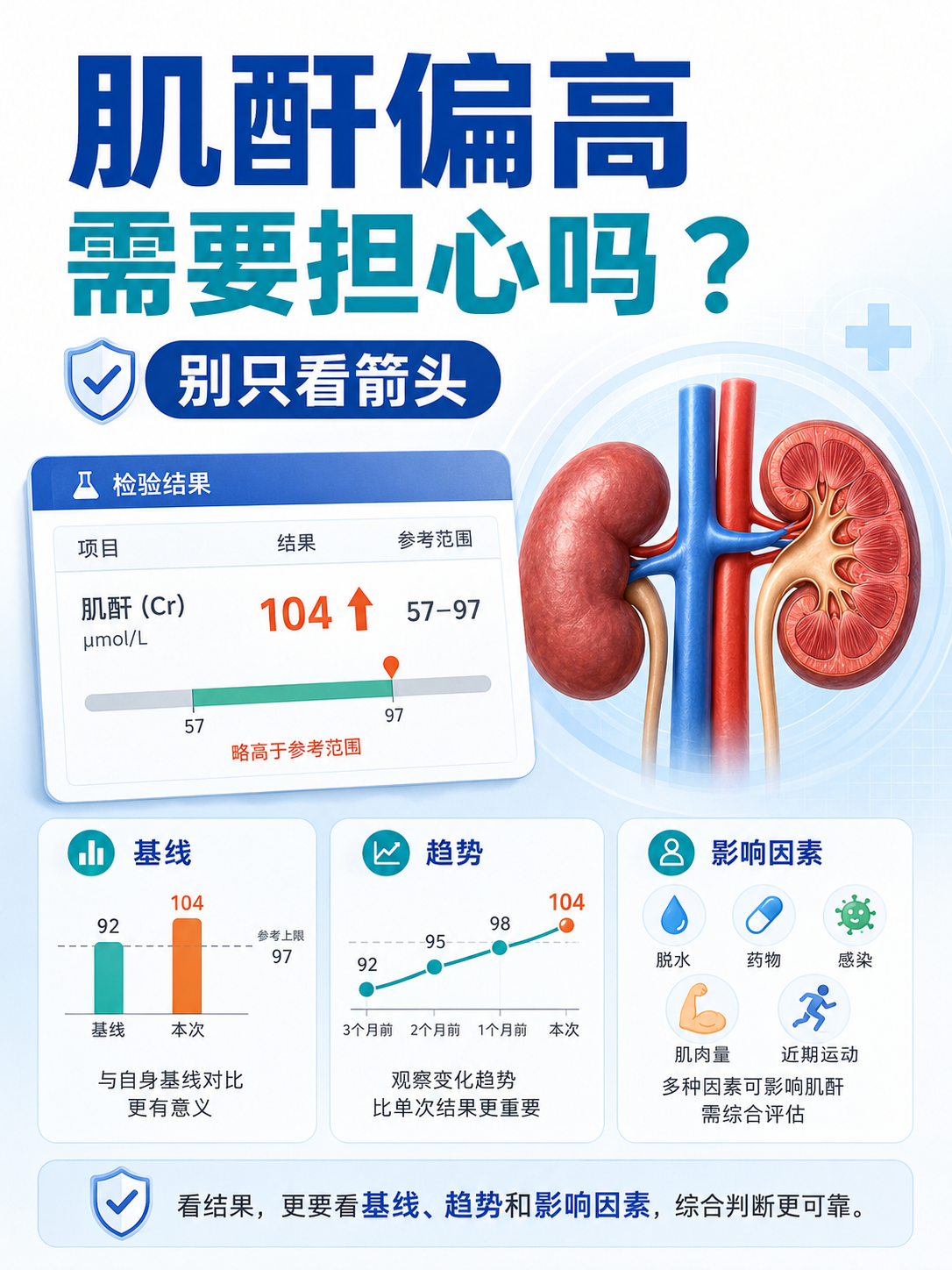 肌酐偏高需要担心吗？别只看箭头，把基线、趋势和影响因素放在一起