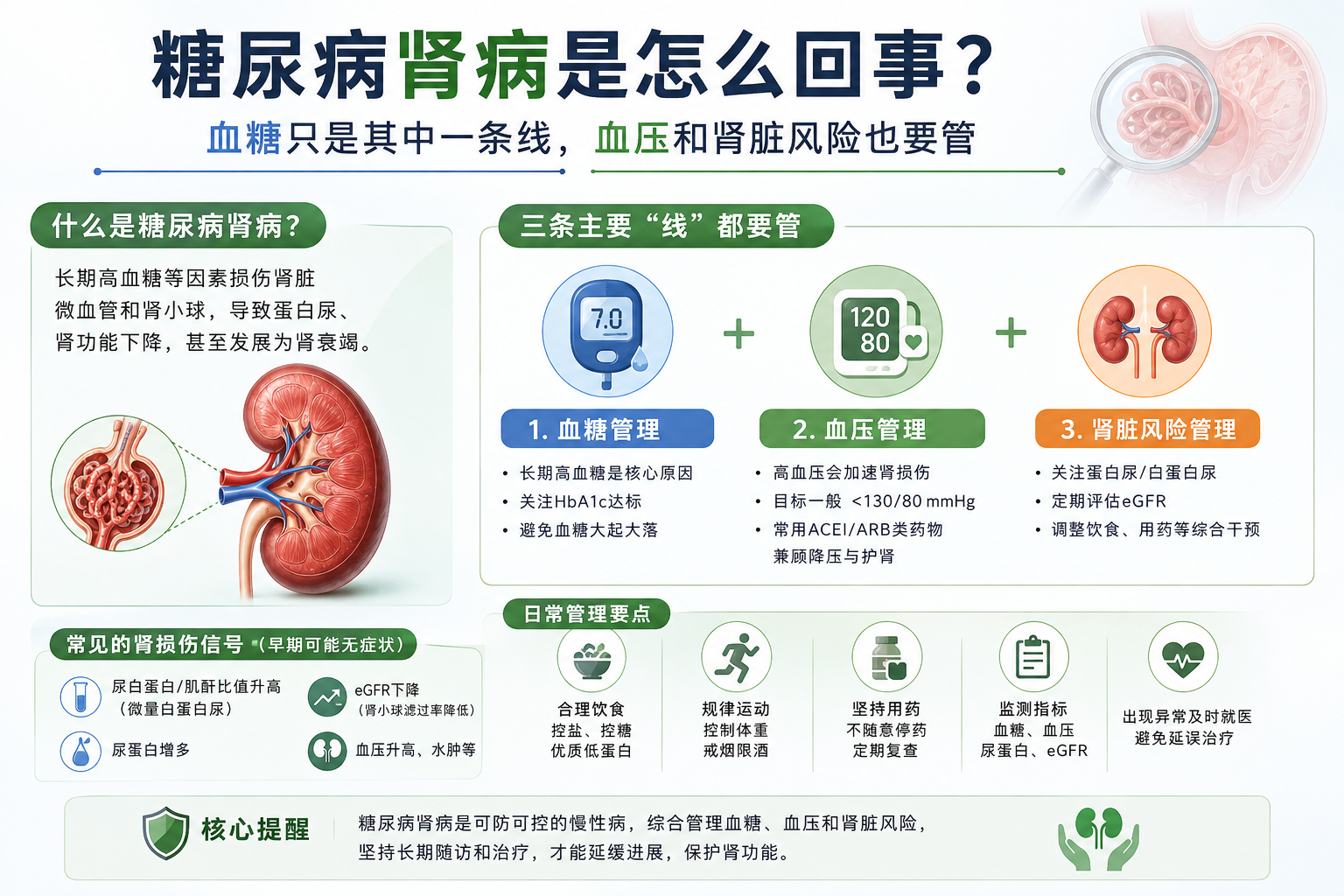 糖尿病肾病是怎么回事？血糖只是其中一条线，血压和肾脏风险也要管