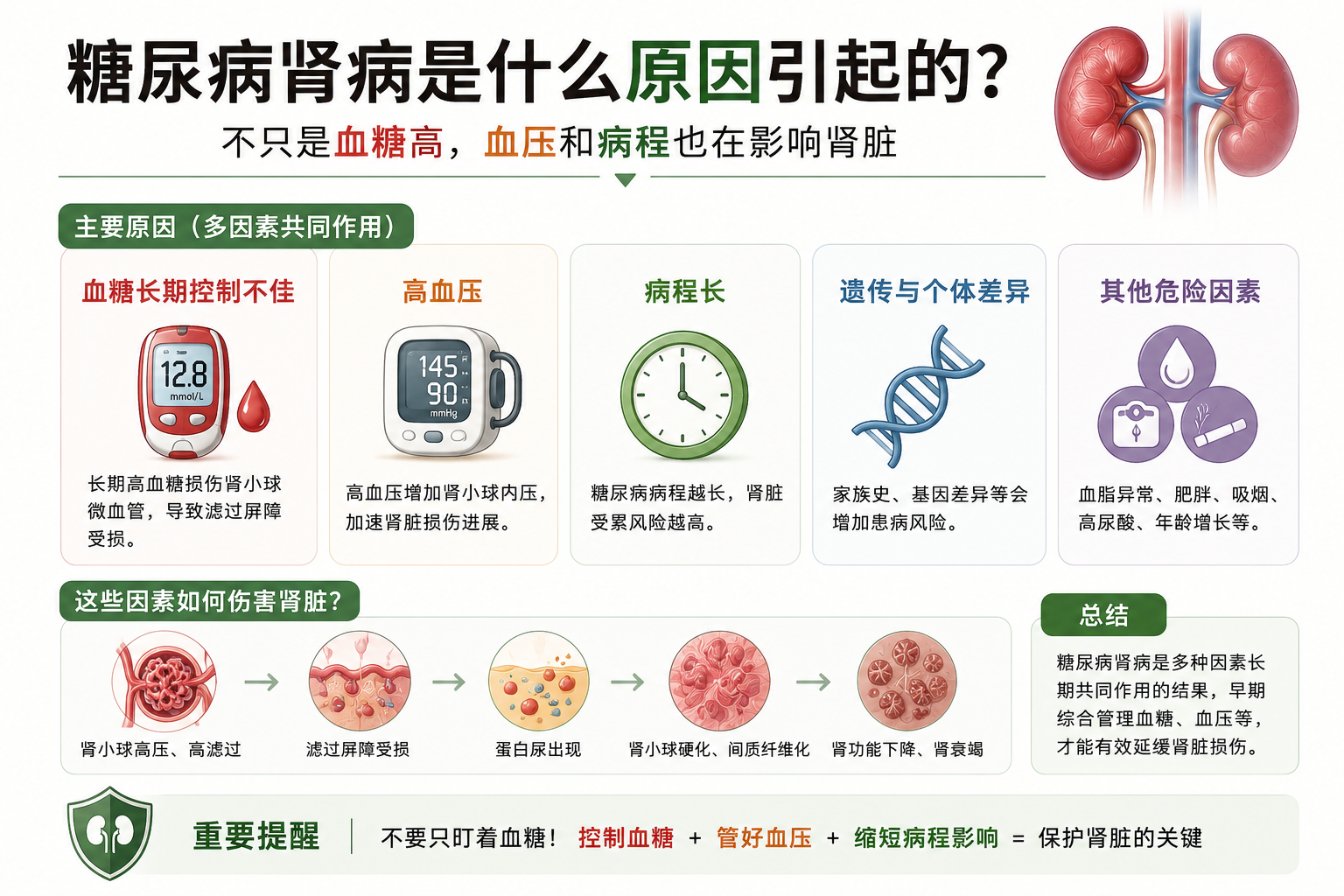 糖尿病肾病是什么原因引起的？不只是血糖高，血压和病程也在影响肾脏