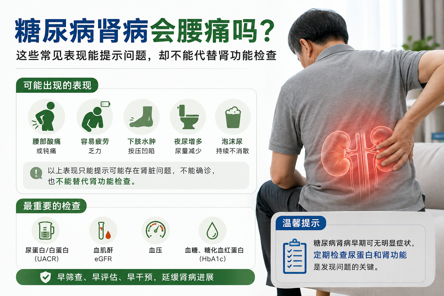糖尿病肾病会腰痛吗？这些常见表现能提示问题，却不能代替肾功能检查