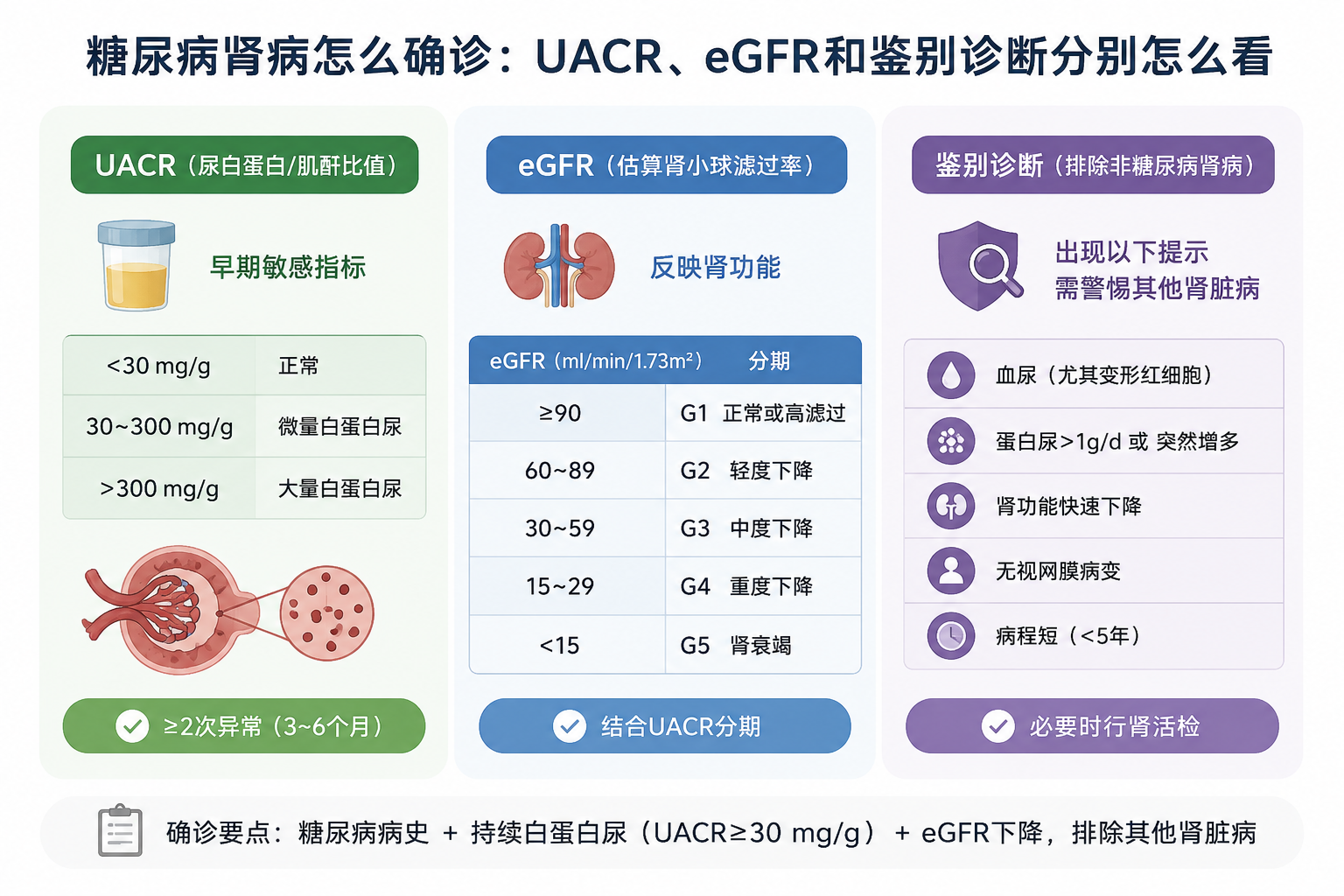 糖尿病肾病怎么确诊：UACR、eGFR和鉴别诊断分别怎么看