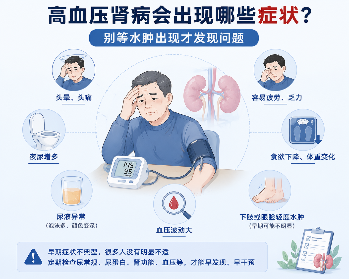 高血压肾病会出现哪些症状？别等水肿出现才发现问题
