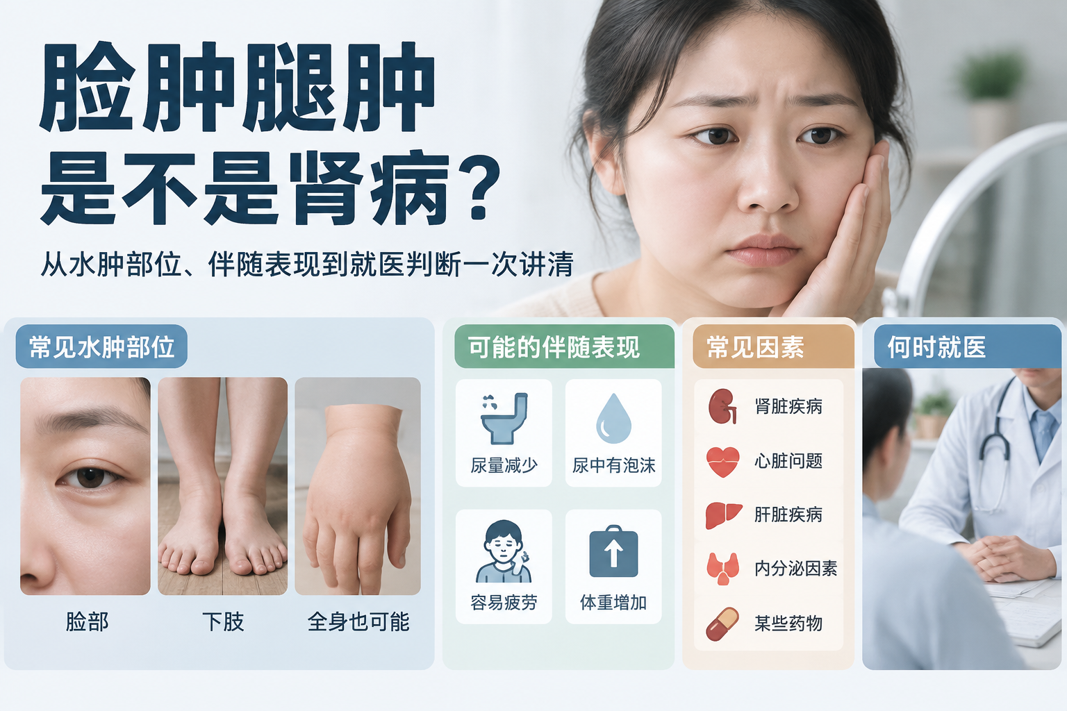 脸肿腿肿是不是肾病？从水肿部位、伴随表现到就医判断一次讲清