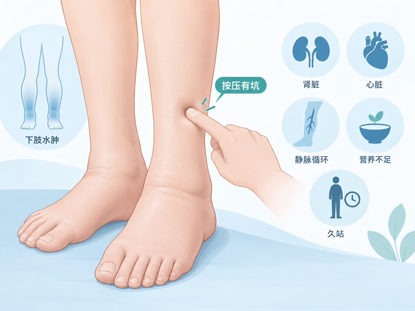 按压腿有坑是什么原因？从水肿部位、伴随表现到常见原因一次讲清