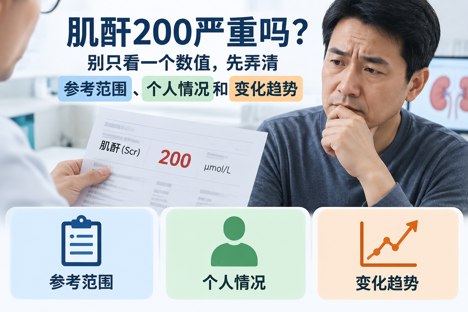 肌酐200严重吗？别只看一个数值，先弄清参考范围、个人情况和变化趋势