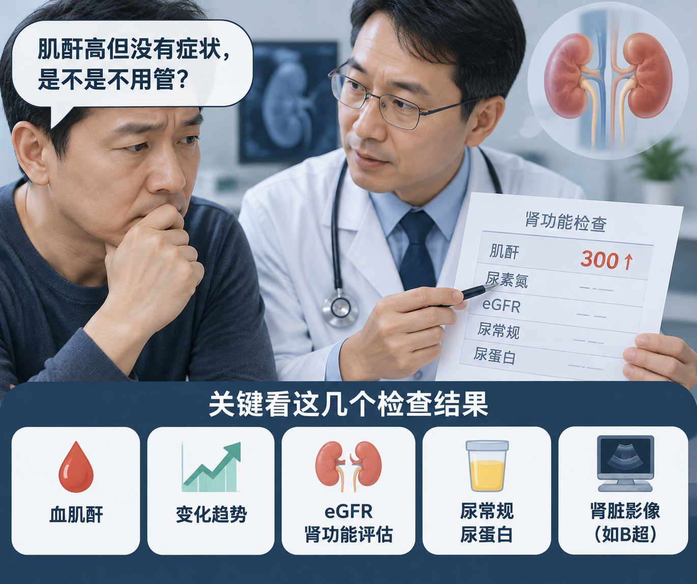 肌酐高但没有症状，是不是不用管？关键看这几个检查结果