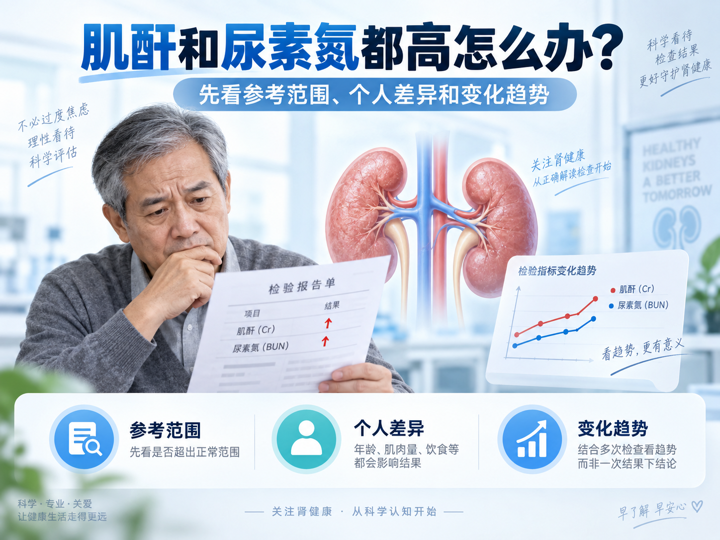 肌酐和尿素氮都高怎么办？别急着判断肾功能恶化，先看参考范围、个人差异和变化趋势
