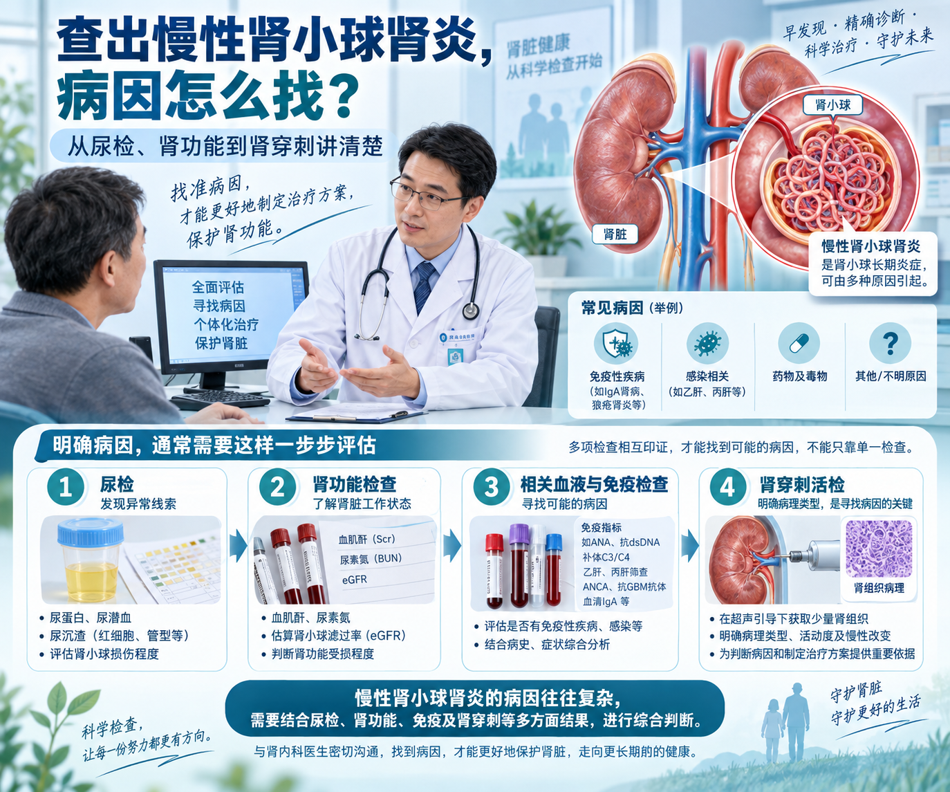 查出慢性肾小球肾炎，病因怎么找？从尿检、肾功能到肾穿刺讲清楚