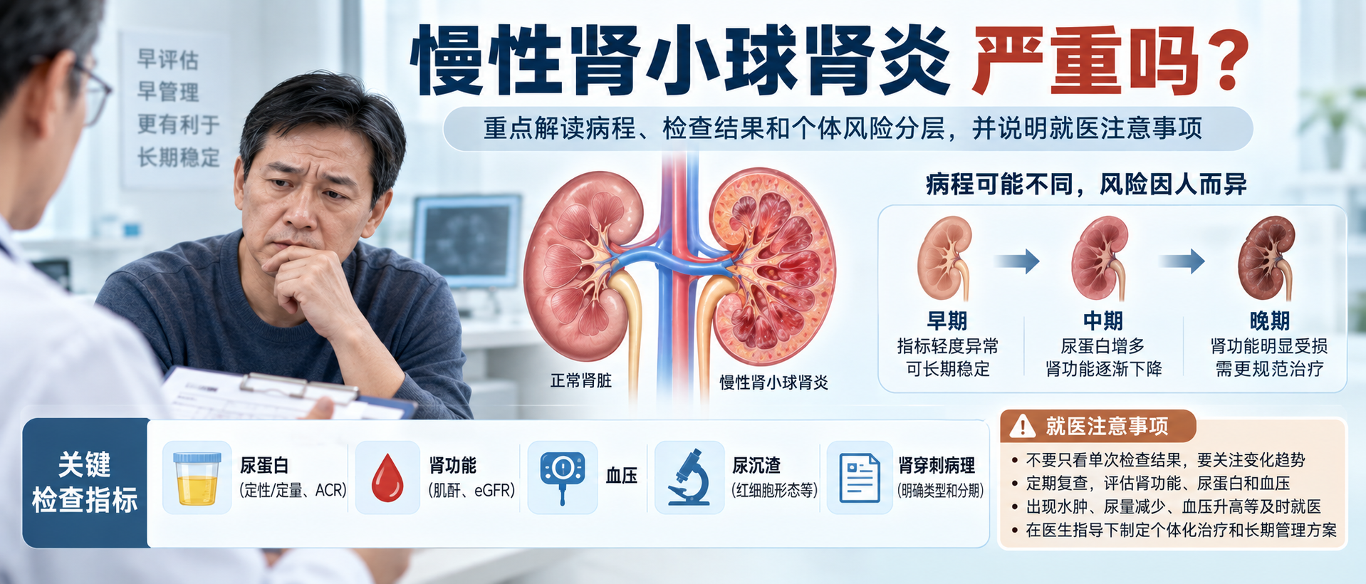 慢性肾小球肾炎严重吗｜重点解读病程、检查结果和个体风险分层，并说明就医注意事项