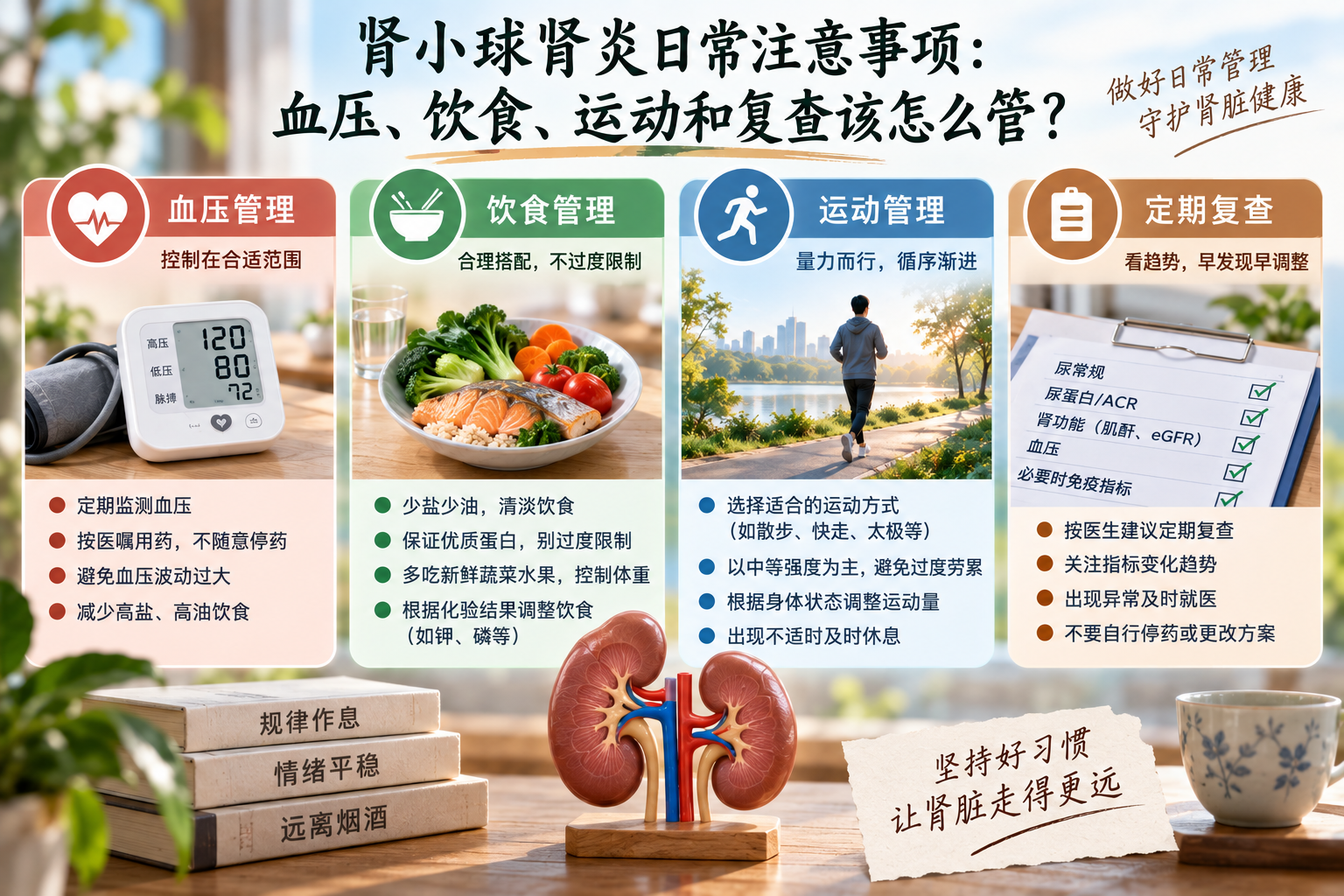 肾小球肾炎日常注意事项：血压、饮食、运动和复查该怎么管？
