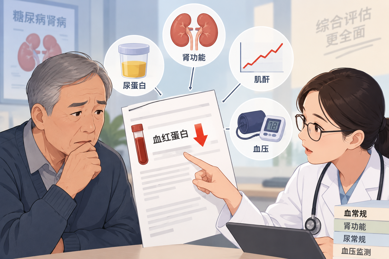 血红蛋白越来越低，就是糖尿病肾病加重了吗？这些检查要一起看