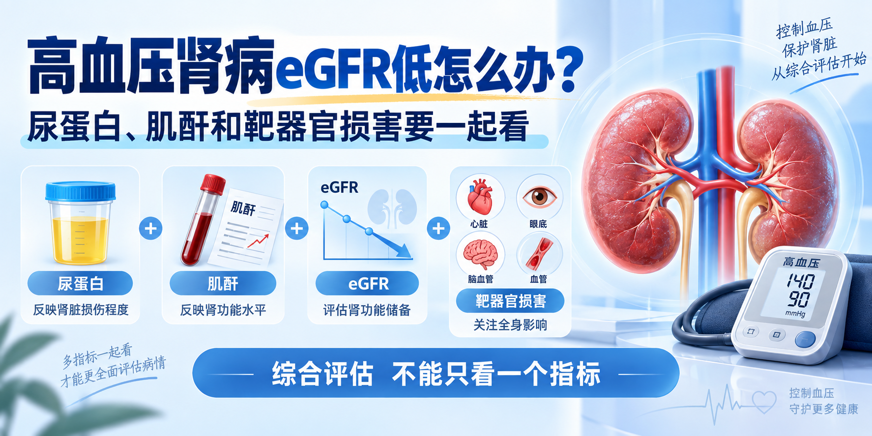 高血压肾病eGFR低怎么办？尿蛋白、肌酐和靶器官损害要一起看