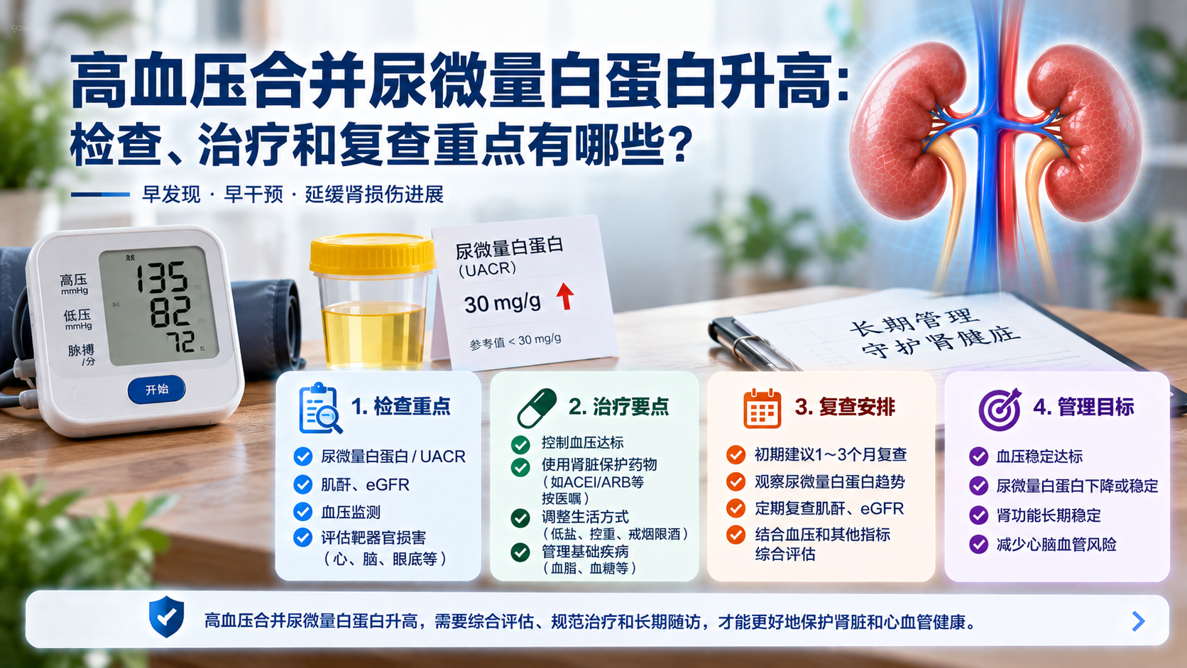 高血压合并尿微量白蛋白升高：检查、治疗和复查重点有哪些