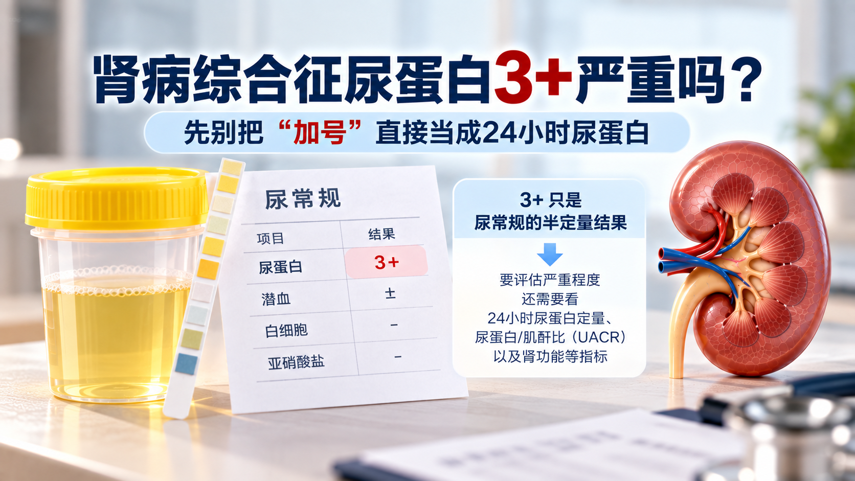 肾病综合征尿蛋白3+严重吗？先别把“加号”直接当成24小时尿蛋白