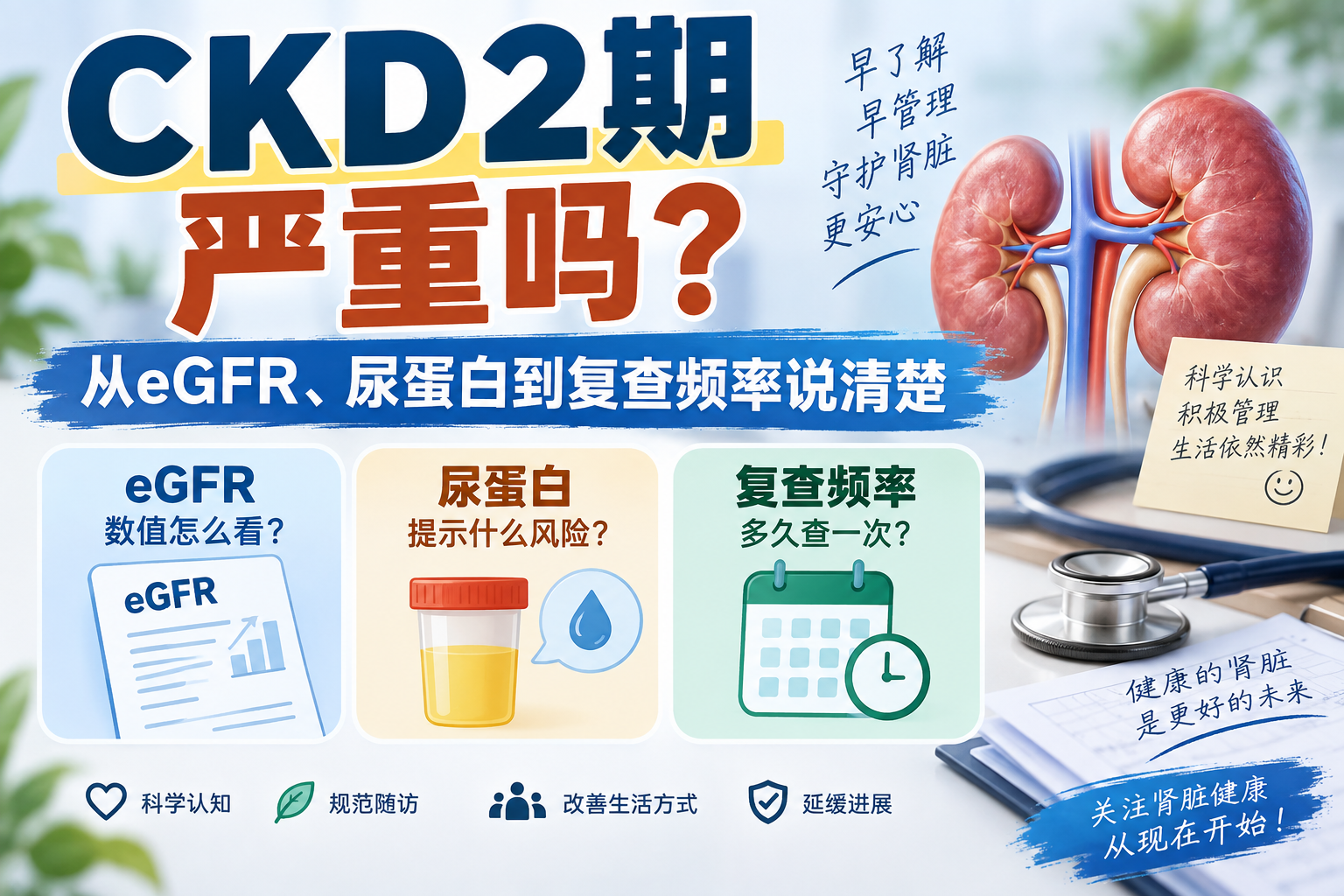 CKD2期严重吗？从eGFR、尿蛋白到复查频率说清楚