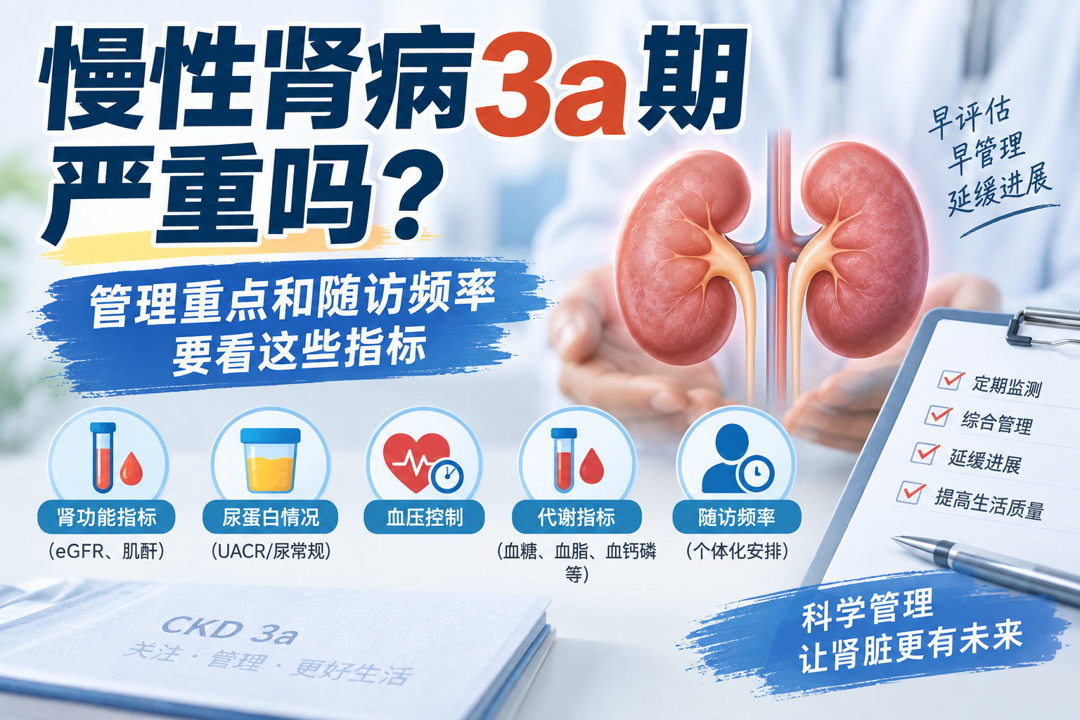 慢性肾病3a期严重吗？管理重点和随访频率要看这些指标
